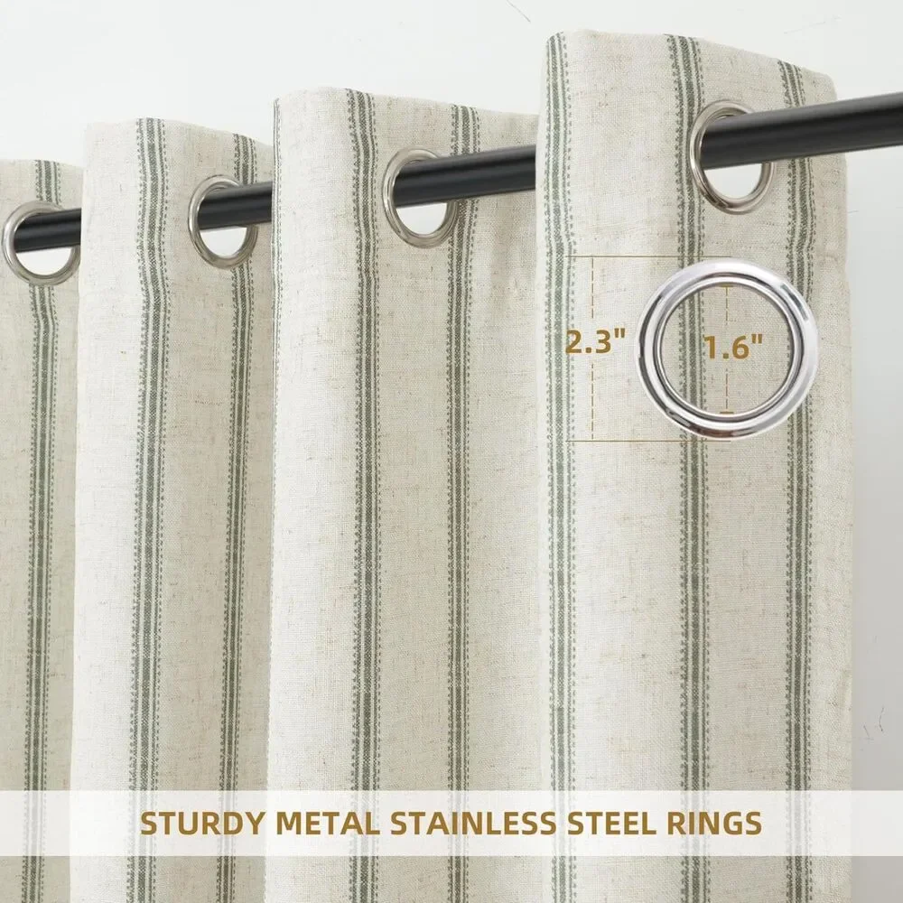 Set of 2 Panels,  W52 x L84 Blackout Curtains Striped Double Layer (Loden Green)
